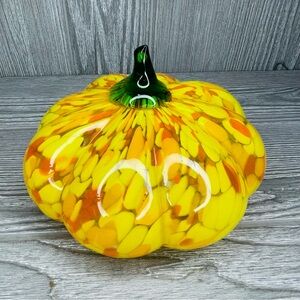Orange and yellow glitter glass gourd / pumpkin decoration paper weight small
